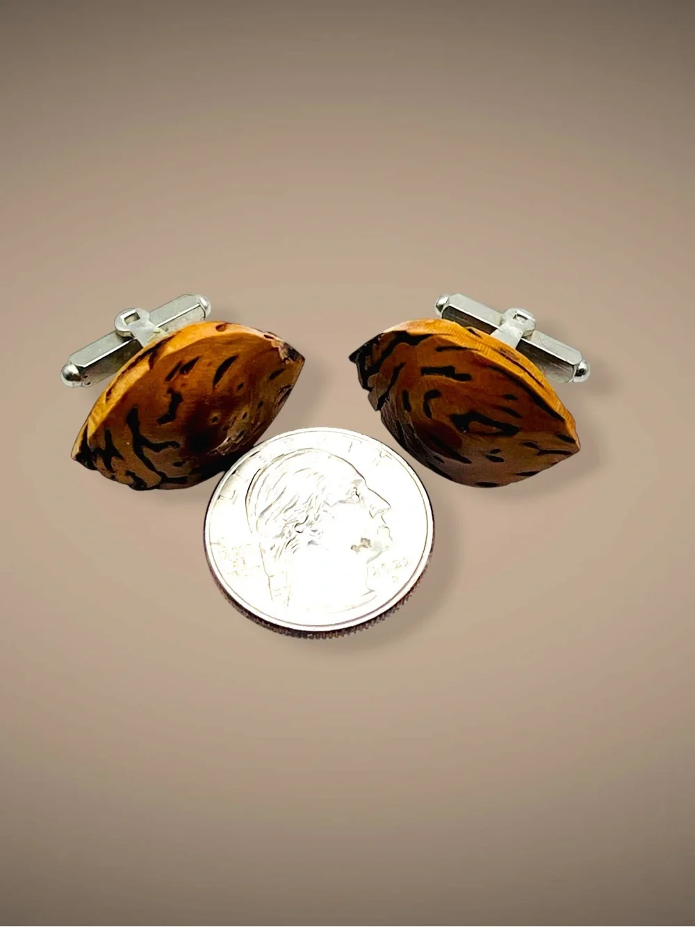 Rare Vintage Handmade Natural Seed Pod Bullet Back Cufflinks Speckled Organic